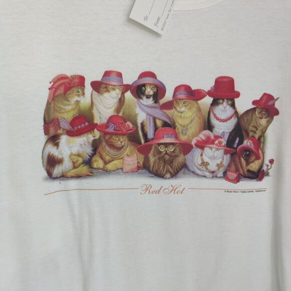 NWT NOS Vintage 90s Quail Hollow Sz XL Red Hot Cats in Hats T Shirt Bryan Moon - Picture 2 of 6
